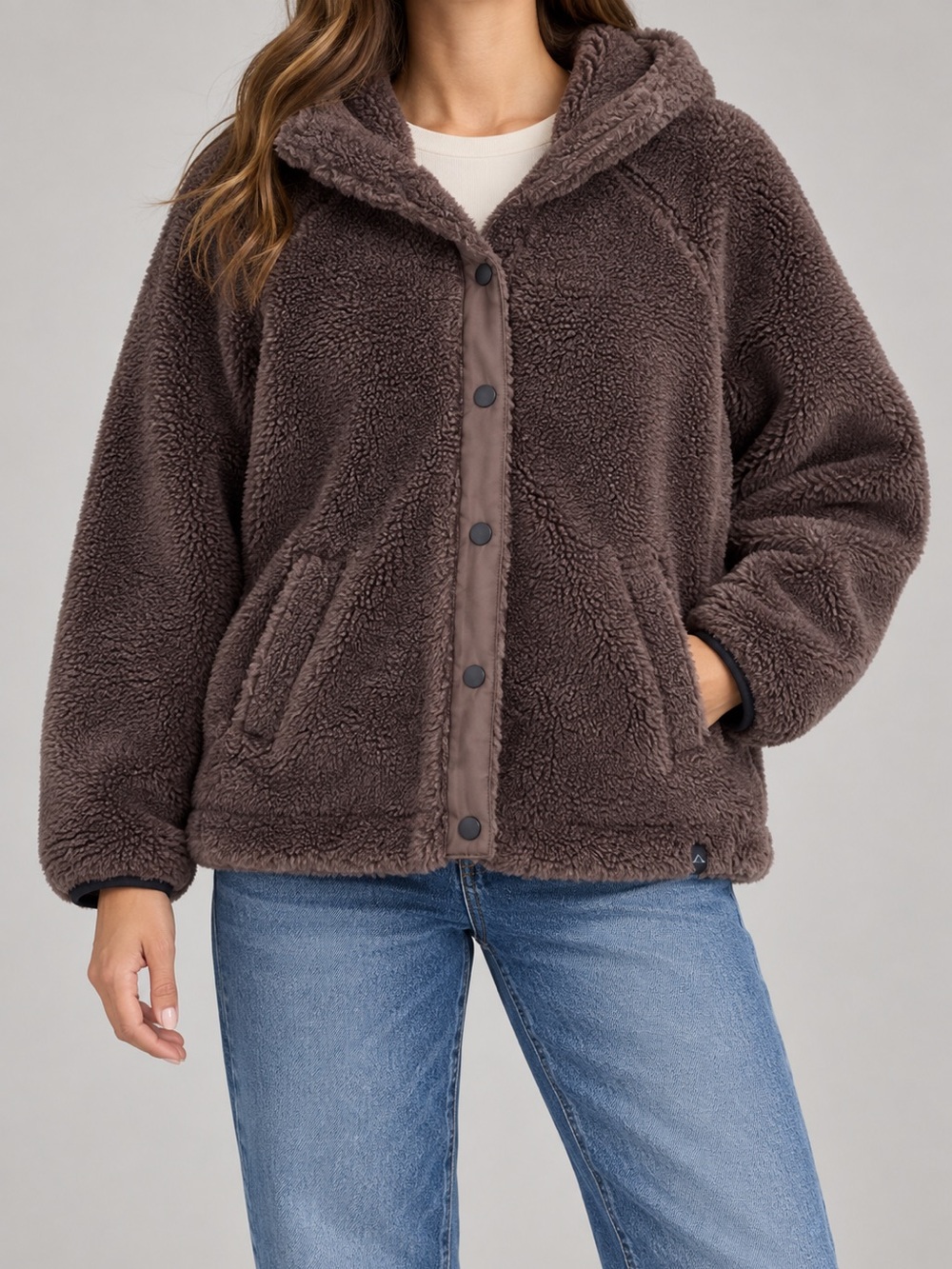 Varley Womens Sherpa Jacket XL Brown Oversized Cozy Zip Front